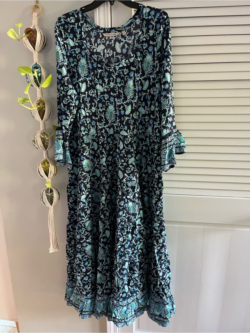 Soft Surroundings Navy and Aqua Floral Maxi Dress